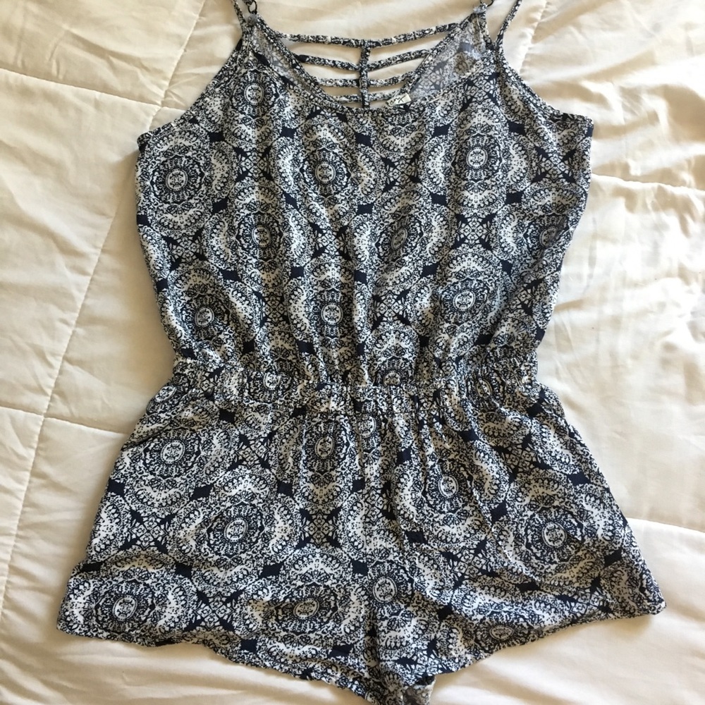 Blue and white romper